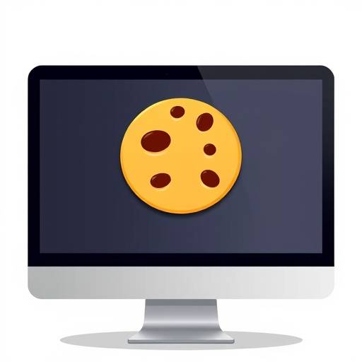 A digital illustration showing a computer monitor with a cookie icon superimposed on the screen, symbolizing the use of cookies on a website.